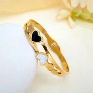 Golden Black White Hearts Bracelet