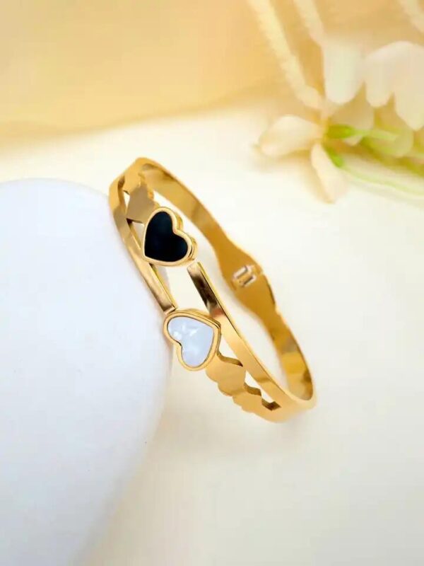 Golden Black White Hearts Bracelet