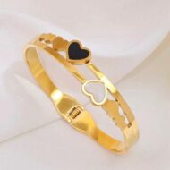 Golden Black White Hearts Bracelet