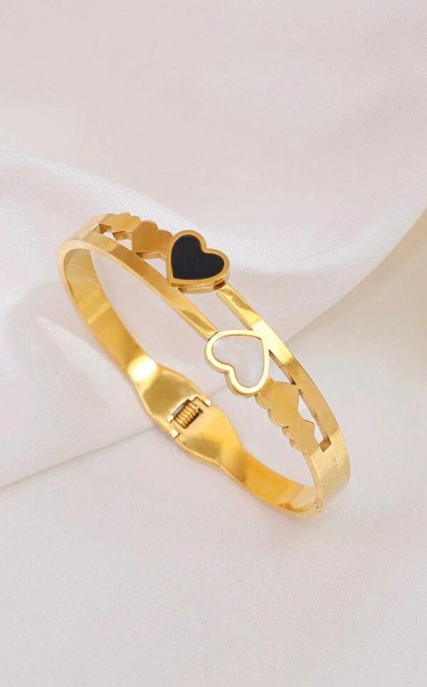 Golden Black White Hearts Bracelet