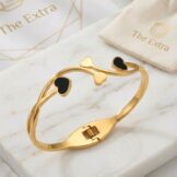 Designer Black Golden Hearts Bracelet