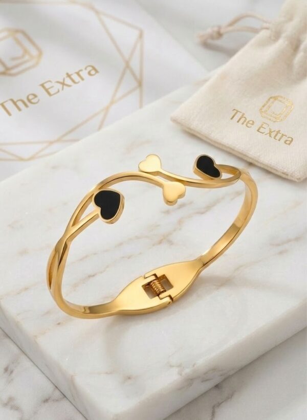 Designer Black Golden Hearts Bracelet