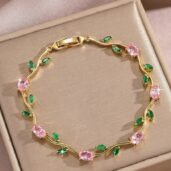pink green tulip bracelet